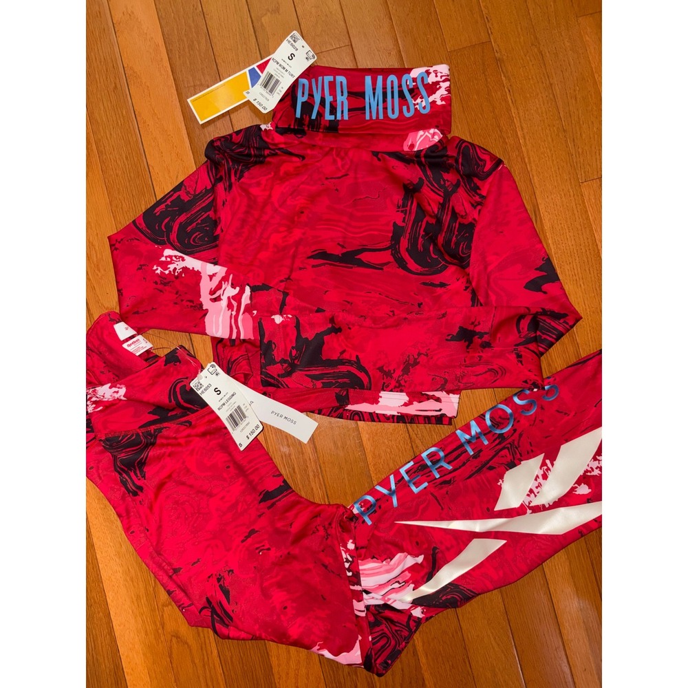 Reebok x Pyer Moss Red Marble Crop Mock Neck Top and Leggings Set HE6028 HE6053 - Picture 5 of 7